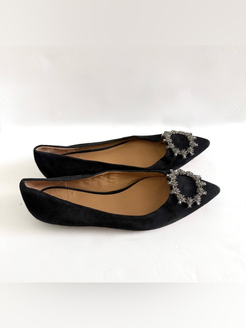 Tory Burch Black Pointed Toe Flats with Crystal Embellishment - Picture 10 of 14